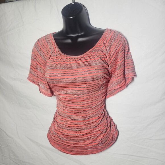 Y2k vintage peach pink grey striped cross cross back top - Picture 1 of 6